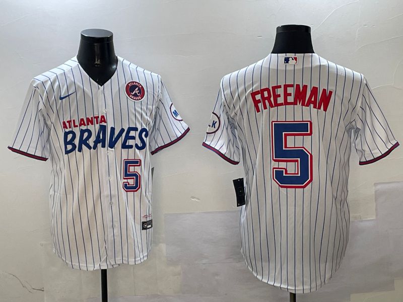 Men Atlanta Braves #5 Freeman White Stripe Fashion Game 2025 Nike MLB Jersey style 2